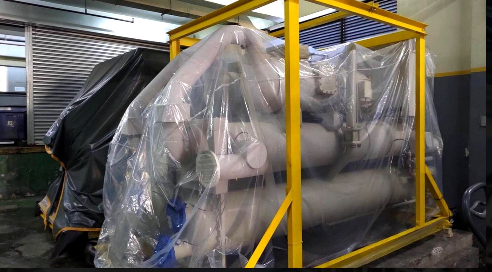 Industrial HVAC chiller unit installation